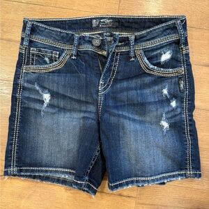 Silver mid thigh shorts